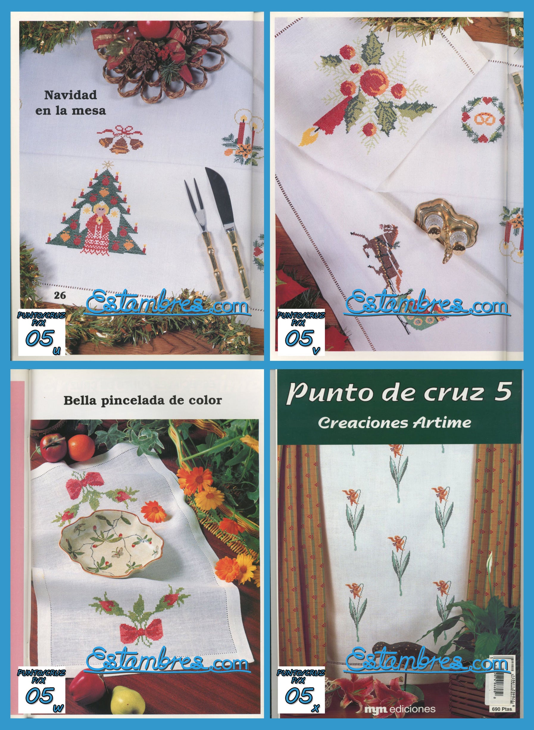 Revista Española de Punto de Cruz de la coleccion Artime, contiene muestras elaboradas en punto de cruz, con sus respectivos esquemas de Punto de Cruz, y su respectiva lista de colores a usar, para cada grafico.
