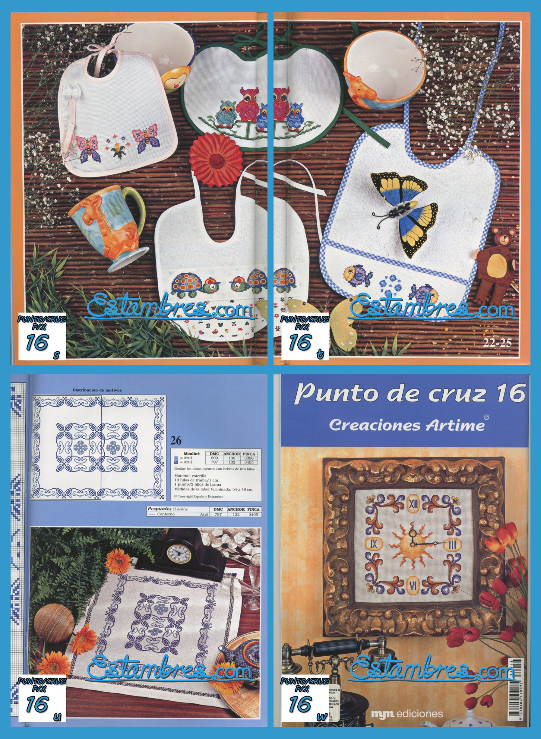Revista Española de Punto de Cruz de la coleccion Artime, contiene muestras elaboradas en punto de cruz, con sus respectivos esquemas de Punto de Cruz, y su respectiva lista de colores a usar, para cada grafico.
