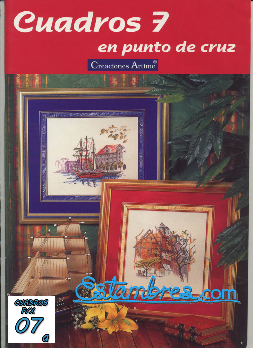 Revista Española Cuadros en Punto de Cruz, contiene muestras elaboradas en punto de cruz, con sus respectivos esquemas de Punto de Cruz, y su respectiva lista de colores a usar, para cada grafico.