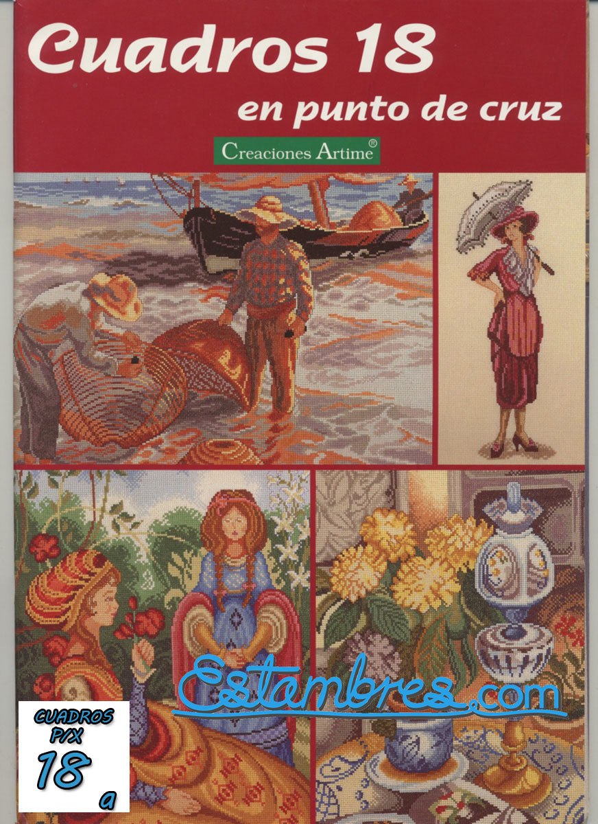 Revista Española Cuadros en Punto de Cruz, contiene muestras elaboradas en punto de cruz, con sus respectivos esquemas de Punto de Cruz, y su respectiva lista de colores a usar, para cada grafico.