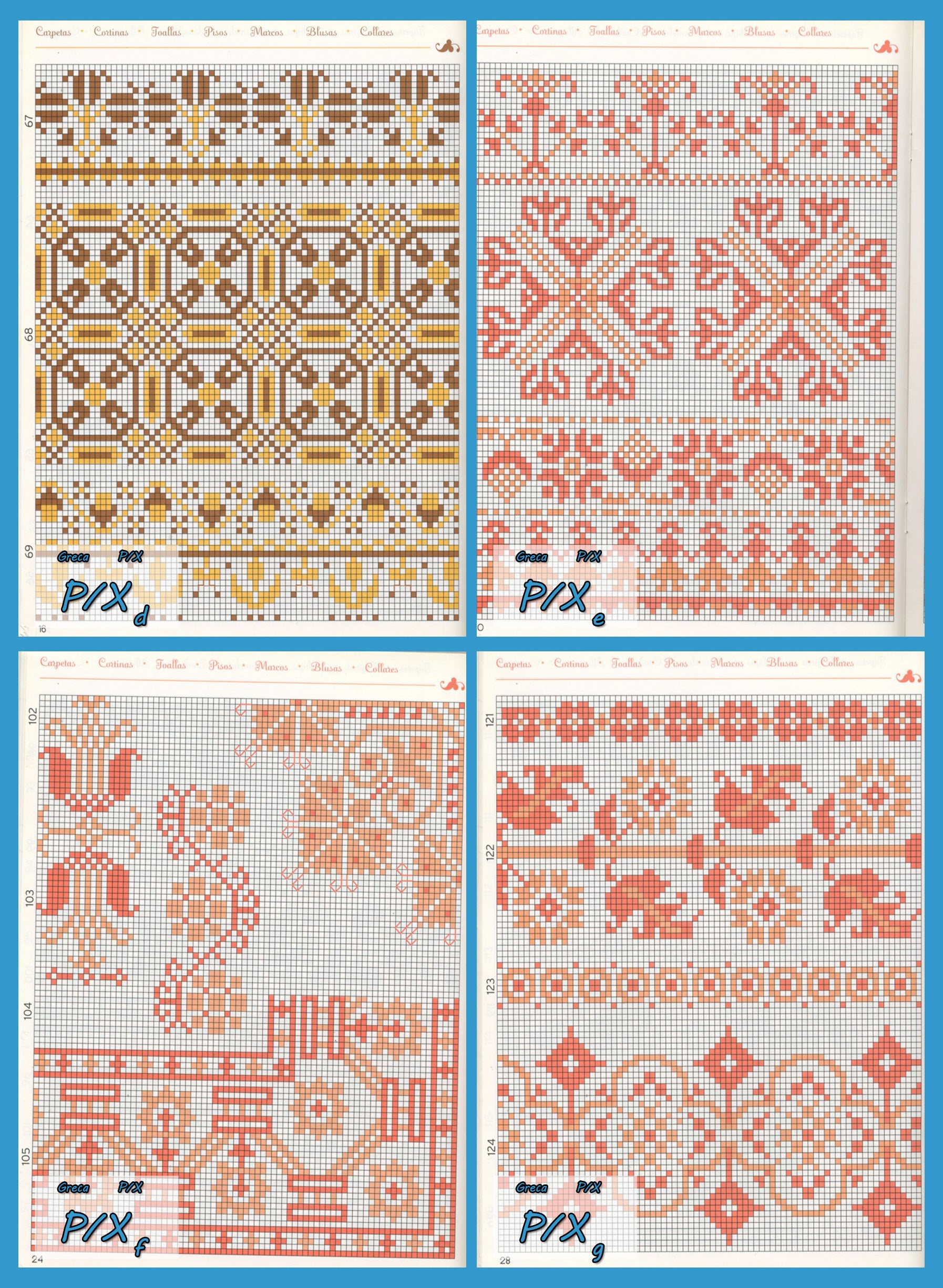 Revista Española de Grecas en Punto de Cruz, contiene muestras elaboradas en punto de cruz, con sus respectivos esquemas de Punto de Cruz