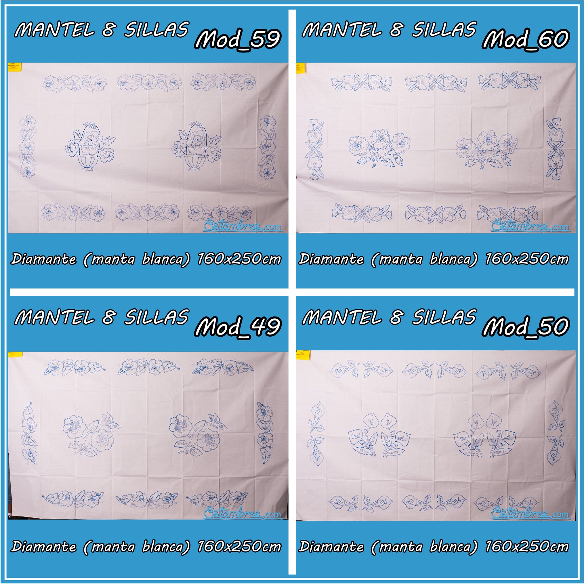 Mantel Diamante para Bordar de 8 Sillas