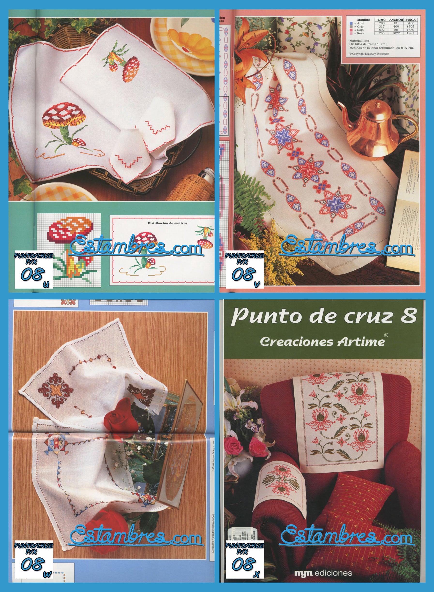 Revista Española de Punto de Cruz de la coleccion Artime, contiene muestras elaboradas en punto de cruz, con sus respectivos esquemas de Punto de Cruz, y su respectiva lista de colores a usar, para cada grafico.